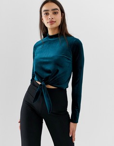 Зеленый бархатный топ с узлом Miss Selfridge - Зеленый