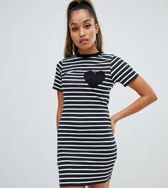 Облегающее платье-футболка мини в полоску с сердечком на кармане ASOS DESIGN Petite - Мульти