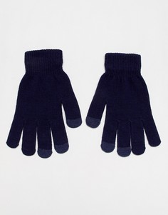 Темно-синие перчатки с отделкой для сенсорных гаджетов 7X - Темно-синий