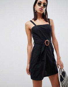 Платье мини с квадратным вырезом и контрастными строчками ASOS DESIGN - Черный