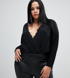 Боди с запахом и кружевной отделкой ASOS DESIGN Curve - Черный