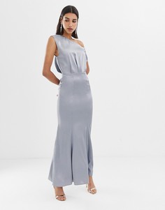 Атласное платье макси на одно плечо ASOS DESIGN - Серебряный