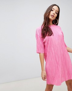 Платье-футболка мини с плиссировкой ASOS DESIGN - Розовый