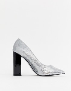Серебристые туфли на блочном каблуке River Island - Серебряный