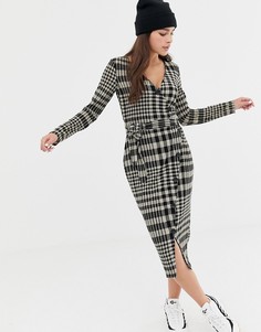 Платье миди в клетку на пуговицах с запахом Bershka - Мульти