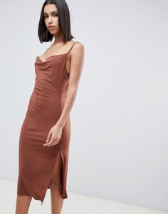 Платье-комбинация миди с драпировкой ASOS DESIGN - Коричневый