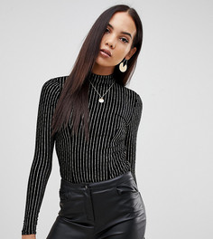 Бархатное боди в тонкую полоску с блестками Missguided Tall - Красный