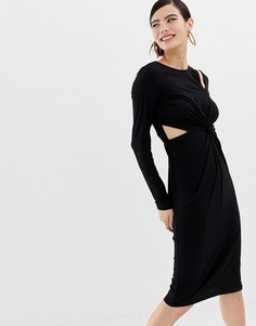 Черное облегающее платье миди с вырезами Miss Selfridge - Черный
