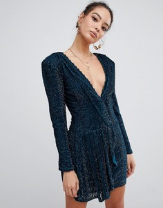 Сине-зеленое платье с глубоким вырезом и отделкой Missguided Peace & Love - Зеленый
