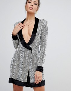 Серебристое декорированное платье с запахом Missguided Peace & Love - Серебряный