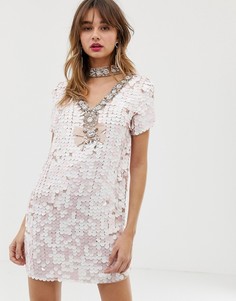 Розовое платье А-силуэта с отделкой пайетками River Island - Розовый