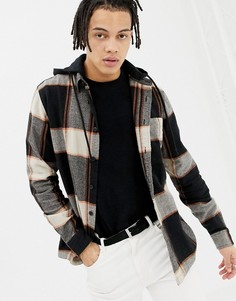 Рубашка в клетку с трикотажным капюшоном Pull&Bear - Коричневый