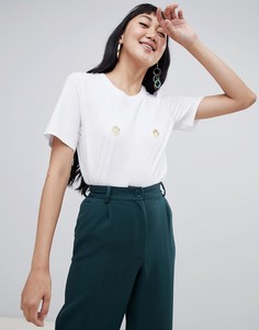 Белая свободная футболка с принтом Monki - Белый