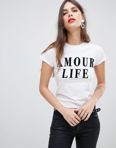 Белая футболка с надписью amour life River Island - Белый