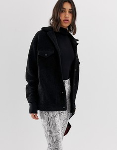 Oversize-куртка из искусственного меха Stradivarius - Черный