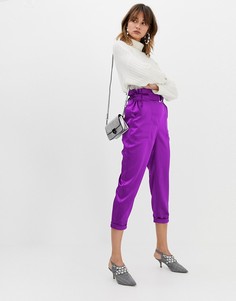 Фиолетовые суженные книзу брюки с присборенным поясом River Island - Фиолетовый