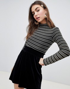 Трикотажный топ в золотистую и серебристую полоски Monki - Мульти