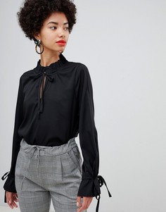 Блузка с вырезом капелькой и завязками Vero Moda - Черный