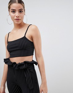 Черный бралетт в тонкую полоску с квадратным вырезом PrettyLittleThing - Черный