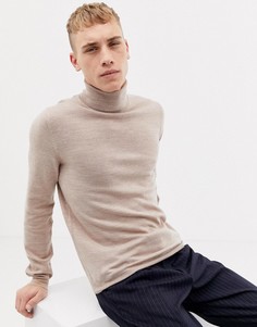 Джемпер из мериносовой шерсти с отворачивающимся воротником ASOS DESIGN - Бежевый