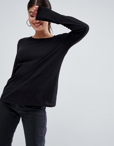 Черный лонгслив из фактурного хлопка с круглым вырезом ASOS DESIGN - Черный