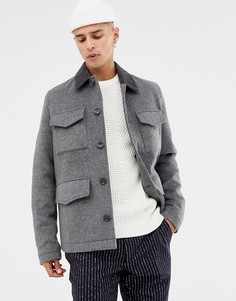 Темно-серая полушерстяная куртка с вельветовым воротником ASOS DESIGN - Серый