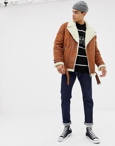 Байкерская куртка с подкладкой из искусственного меха ASOS DESIGN - Рыжий