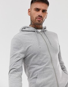 Худи серого меланжевого цвета на молнии ASOS DESIGN - Серый