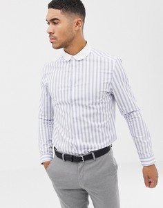 Приталенная эластичная рубашка в полоску с контрастным воротником ASOS DESIGN - Синий