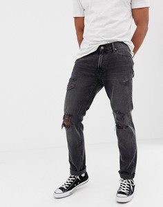 Серые выбеленные потертые джинсы узкого кроя Abercombie & Fitch - Серый