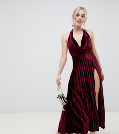 Бархатное платье макси со свободным воротом и плиссированной юбкой ASOS DESIGN Petite - Красный