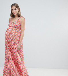 Красное платье макси с принтом и завязками на плечах ASOS DESIGN Maternity - Мульти