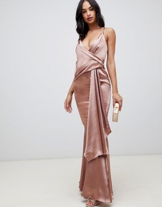 Блестящее атласное платье макси с драпировкой сбоку и годе ASOS DESIGN - Розовый