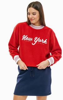 Свитшот оверсайз красного цвета с вышивкой и нашивками Tommy Jeans