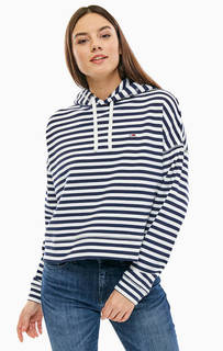 Синяя укороченная толстовка оверсайз в полоску Tommy Jeans