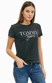 Черная хлопковая футболка с принтом Tommy Jeans