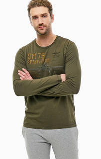 Хлопковая футболка цвета хаки с длинными рукавами Aeronautica Militare