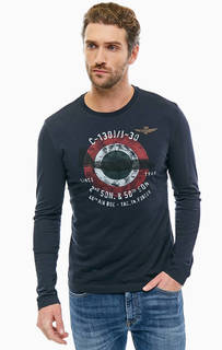 Синяя хлопковая футболка с длинными рукавами Aeronautica Militare