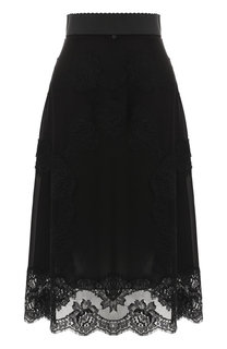 Юбка из смеси шелка и хлопка с кружевной отделкой Dolce & Gabbana