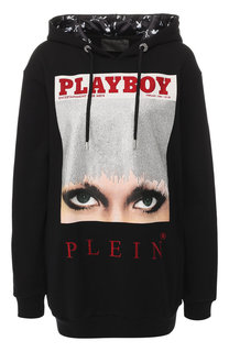Хлопковый пуловер с капюшоном и принтом Philipp Plein
