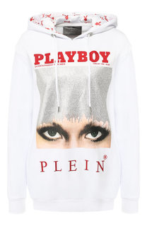 Хлопковый пуловер с капюшоном и принтом Philipp Plein
