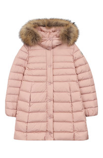 Пуховое пальто с меховой отделкой на капюшоне Moncler Enfant