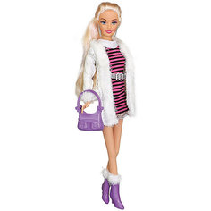 Кукла Toys Lab "Городской стиль" Ася блондинка в полосатом платье и белой шубке, 28 см