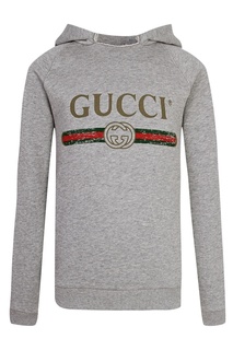 Серое худи с логотипом Gucci Kids