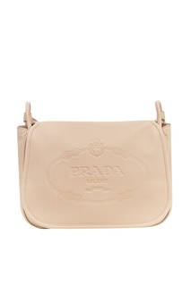 Бежевая сумка с тисненым логотипом Prada