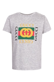 Светло-серая футболка с принтом Gucci Kids