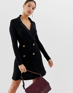 Двубортное платье-блейзер мини в рубчик ASOS DESIGN - Черный