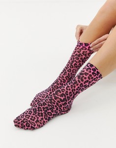 Носки неонового цвета с леопардовым принтом ASOS DESIGN - Розовый