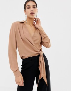 Бежевая блузка с запахом и завязкой сбоку Missguided - Красный
