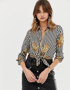 Рубашка в полоску с завязкой River Island - Мульти